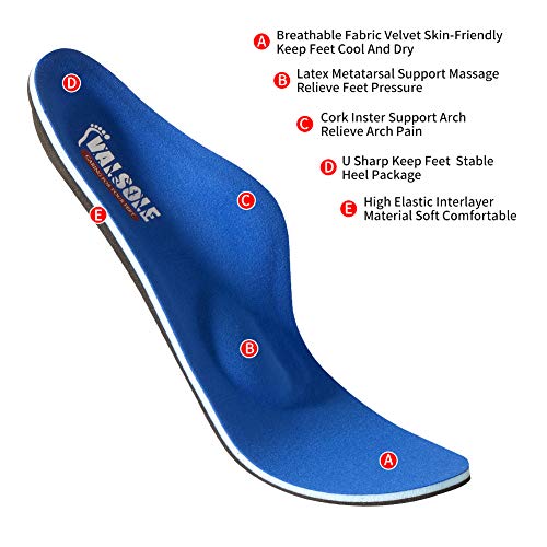 VALSOLE Plantillas Ortopédicas soportes de arco y talones la absorción de choque- para el dolor de talón, pie plano, Fascitis Plantar, dolor de rodilla y espalda (43-44 EU (280mm), blue-v7b)