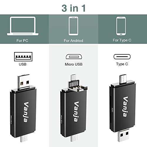 Vanja Lector Tarjeta de Memoria SD/Micro SD, Adaptador Micro USB OTG y Lector de Tarjetas USB 2.0 Computadoras de Escritorio y Portátiles/Teléfonos Inteligentes/Tabletas con Función OTG