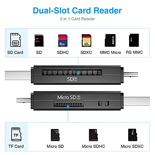 Vanja Lector Tarjetas SD/Micro SD, Micro USB OTG Adaptador y USB 2.0 Lector Tarjetas SD Apto para SDXC, SDHC, SD, MMC, RS-MMC, Micro SDXC, Micro SD, Micro SDHC y UHS-I Tarjetas
