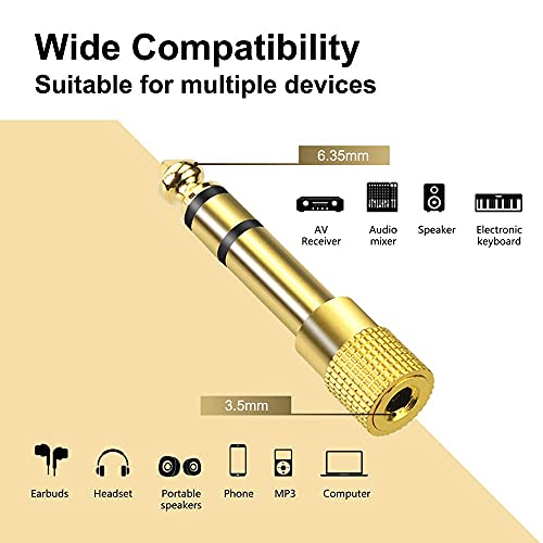 VCE Adaptador de Audio Jack 6.35 a 3.5mm, Convertidor de Jack a Mini Jack 6.35mm a 3.5mm Macho a Hembra para Auriculares,Altavoces, Amplificador,Mezclador de Audio 2 Unidades