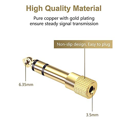 VCE Adaptador de Audio Jack 6.35 a 3.5mm, Convertidor de Jack a Mini Jack 6.35mm a 3.5mm Macho a Hembra para Auriculares,Altavoces, Amplificador,Mezclador de Audio 2 Unidades