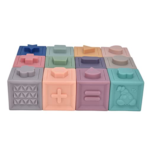 Vcriczk Bloques Blandos para Bebés, Bloques de Construcción Apilables, Colores Brillantes, 14 Piezas, Pegamento Flexible Masticable para Niños, Juguete para Niñas(1044)