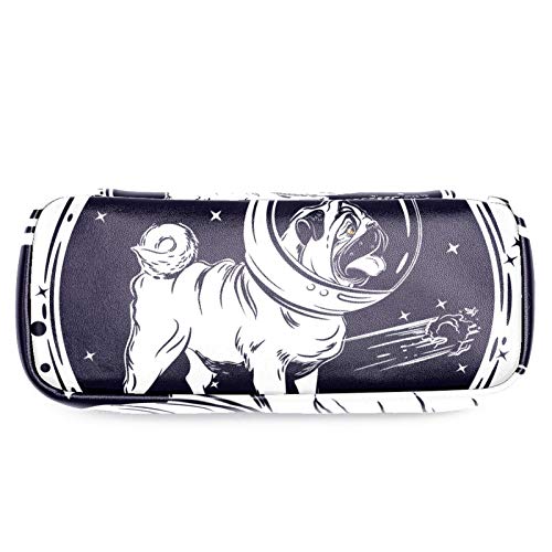 Vector Image of A Pug in an Astronaut's Helmet - Estuche para lápices de piel (84 x 55 pulgadas, con doble cremallera, bolsa de almacenamiento para escuela, trabajo, oficina, niños y niñas