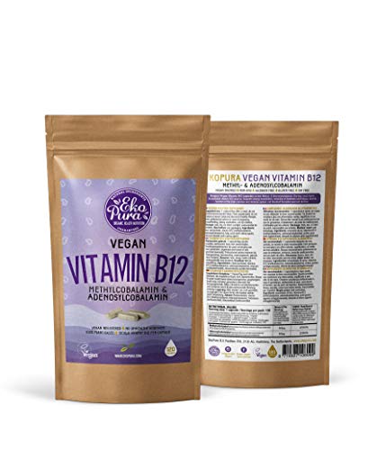 Vegan Vitamin B12 - Methylcobalamin & Adenosylcobalamin 1000mcg - 120 Cápsulas pequeñas, 4 meses de existencias