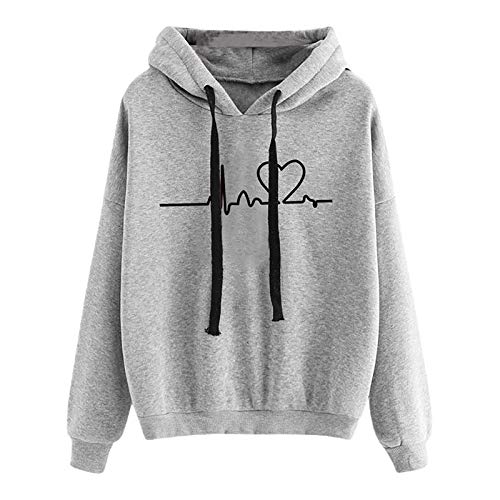 VEMOW Sudadera con Capucha Estampada Animado Manga Larga Amor de Corazón Impreso Streetwear de Ropa Invierno Caída Tapas para Mujer Cómodos Abrigos Cálidos Casual Pullover Tops(A3 Gris,S)