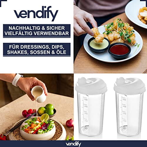 vendify® Juego de 2 cocteleros de aliños, 500 ml, sin BPA, mezclador para aliños de ensalada, vaso medidor con boquilla antigoteo, vaso mezclador para salsa de plástico (juego blanco)