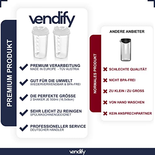 vendify® Juego de 2 cocteleros de aliños, 500 ml, sin BPA, mezclador para aliños de ensalada, vaso medidor con boquilla antigoteo, vaso mezclador para salsa de plástico (juego blanco)