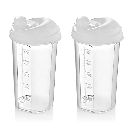 vendify® Juego de 2 cocteleros de aliños, 500 ml, sin BPA, mezclador para aliños de ensalada, vaso medidor con boquilla antigoteo, vaso mezclador para salsa de plástico (juego blanco)