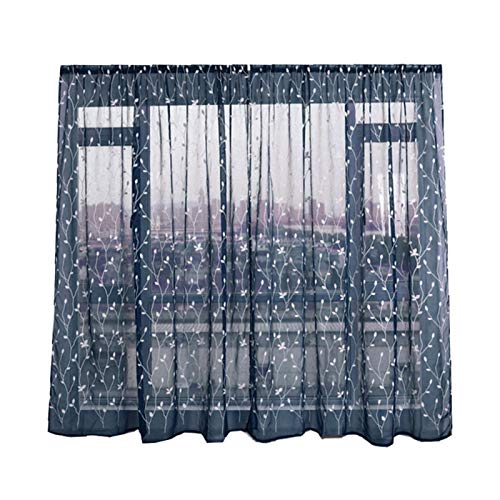 Ventana Opaca, Tipo Perforado De Muselina Sauce Cortinas para Ventana para Cocina para Baño(Bordado de Hojas de Sauce Verde Tibetano)