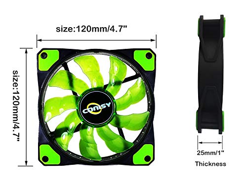 Ventilador de PC,CONISY 120 mm LED Gaming Ultra Silencioso Ventiladores para Caja de Ordenador (Verde,Doble)