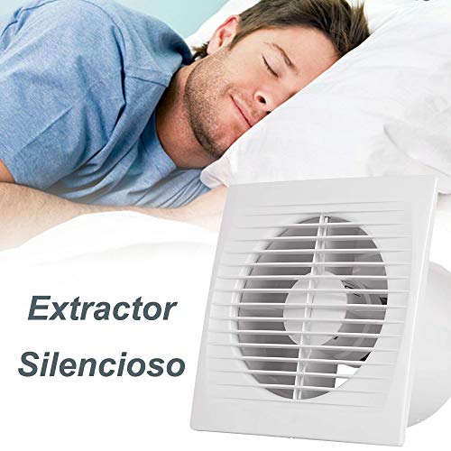 Ventilador Extractor de baño 15W aire 152X97X152H mm Silencioso con válvula anti mosquitera integrada, 180 m3/h,Ideal para baño cocina inodoro oficina