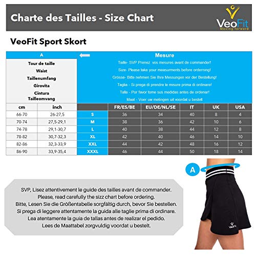 VeoFit Falda Deportiva para Mujer con Pantalón Corto Integrado y Bolsillo Lateral - Cómoda, Transpirable, Elegante Falda de Yoga, Tennis Skirt, Golf Skort con Diseño francés - L