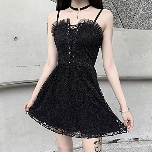 Vestido de Tirantes Mujeres Punk Oscuro Gothic Correas E-Girl Harajuku Gótica de Tank Top Cross Metal Chain Party Crop Tops Y2K Streetwear para Mujeres Damas Niñas (B Negro, S)