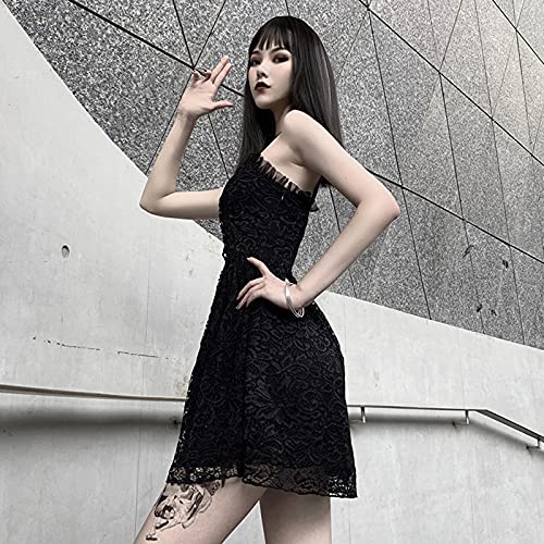 Vestido de Tirantes Mujeres Punk Oscuro Gothic Correas E-Girl Harajuku Gótica de Tank Top Cross Metal Chain Party Crop Tops Y2K Streetwear para Mujeres Damas Niñas (B Negro, S)