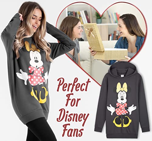 Vestido estilo sudadera con diseño de Disney, con capucha de Minnie Mouse, para mujer, de algodón, largo