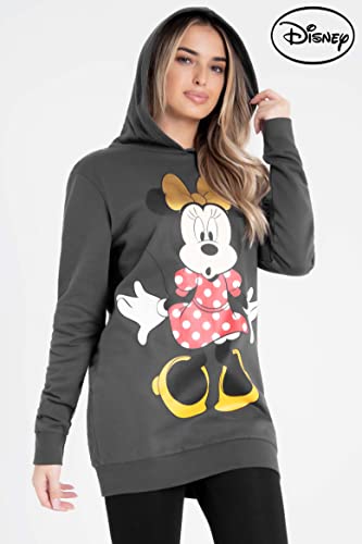 Vestido estilo sudadera con diseño de Disney, con capucha de Minnie Mouse, para mujer, de algodón, largo