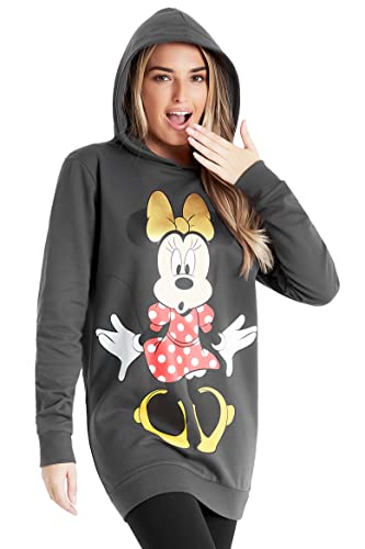 Vestido estilo sudadera con diseño de Disney, con capucha de Minnie Mouse, para mujer, de algodón, largo