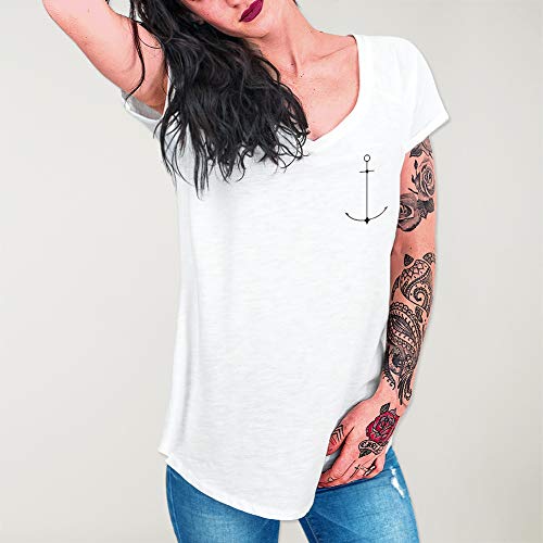 VIENTO Minimal Anchor Camiseta de Pico para Mujer (Blanco, M)