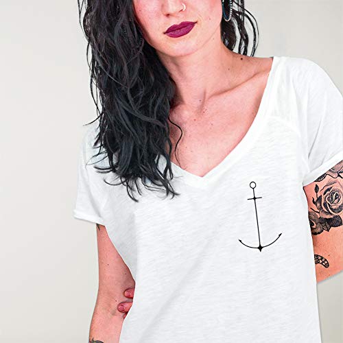 VIENTO Minimal Anchor Camiseta de Pico para Mujer (Blanco, M)