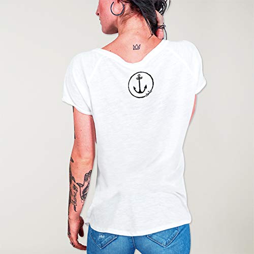 VIENTO Minimal Anchor Camiseta de Pico para Mujer (Blanco, M)