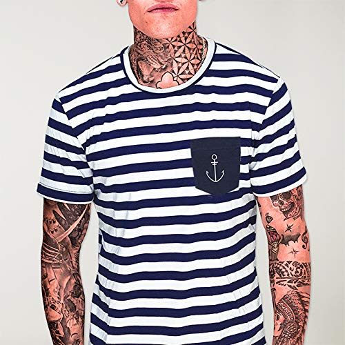 VIENTO Sailor Pocket Anchor Camiseta para Hombre (Blanco/Azul Marino, M)