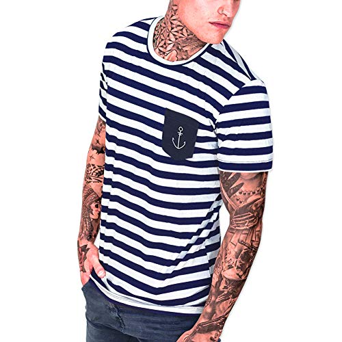 VIENTO Sailor Pocket Anchor Camiseta para Hombre (Blanco/Azul Marino, M)