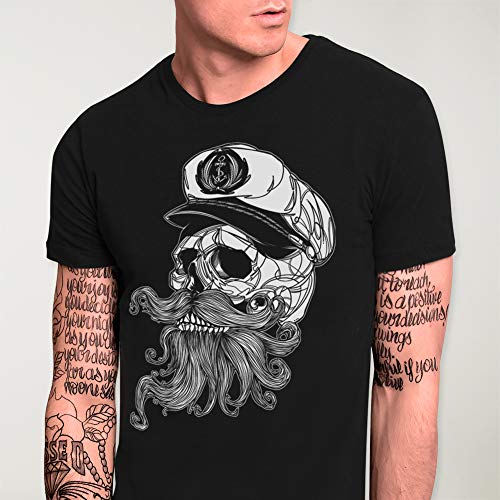 VIENTO Skull Mattketmo Camiseta para Hombre (Negro, L)