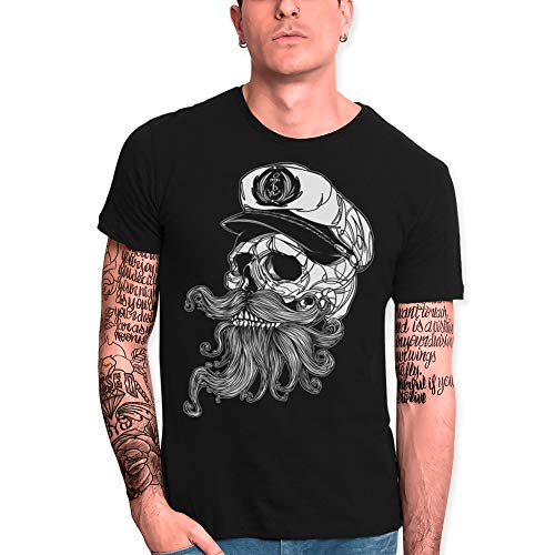 VIENTO Skull Mattketmo Camiseta para Hombre (Negro, L)