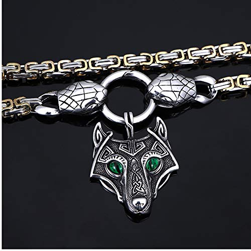 Viking Norse Fenrir Wolf Amuleto Collar Colgante de Acero Inoxidable, Jormungand — Python (Serpiente) Cabeza, Cadena de Rey, No Se Desvanece Ni Se Corroe, Fuerte Y Resistente,27.6ICNH