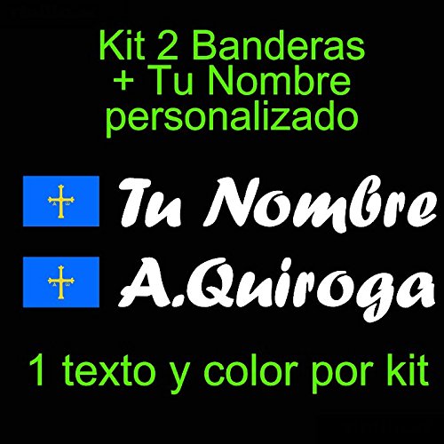 Vinilin - Pegatina Vinilo Bandera Asturias + tu Nombre - Bici, Casco, Pala De Padel, Monopatin, Coche, etc. Kit de Dos Vinilos (Blanco)