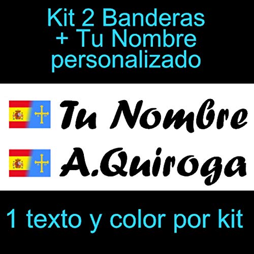 Vinilin - Pegatina Vinilo Bandera España/Asturias + tu Nombre - Bici, Casco, Pala De Padel, Monopatin, Coche, etc. Kit de Dos Vinilos (Negro)