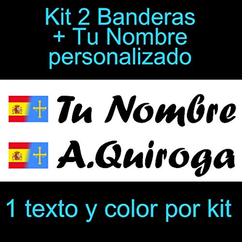 Vinilin - Pegatina Vinilo Bandera España/Asturias + tu Nombre - Bici, Casco, Pala De Padel, Monopatin, Coche, etc. Kit de Dos Vinilos (Negro)