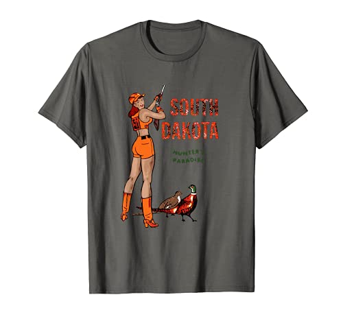 Vintage Dakota del Sur Cazador de faisanes Pinup Camiseta