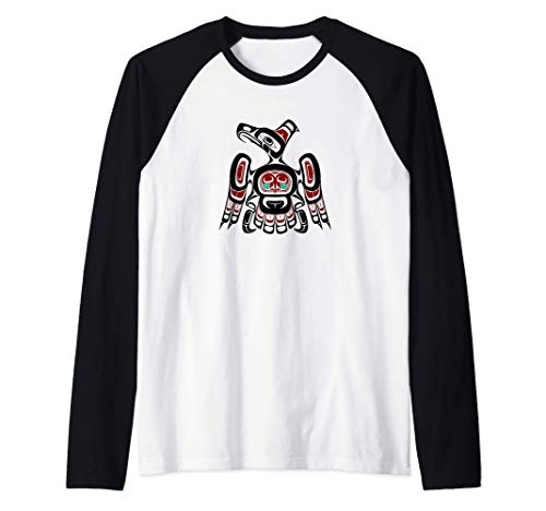 Vintage Red Black Haida Kaigani Thunderbird Native Graphic Camiseta Manga Raglan