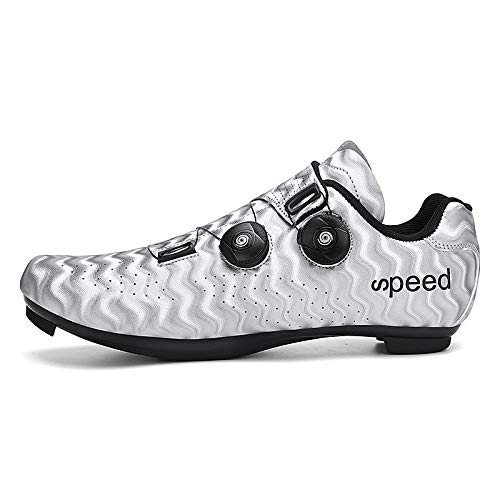 VIPBQO Zapatos de ciclismo para hombre SPD Road Ciclismo, adecuados para competiciones de ciclismo en interiores, zapatos de ciclismo con pedal para hombre, color Plateado, talla 39 1/3 EU