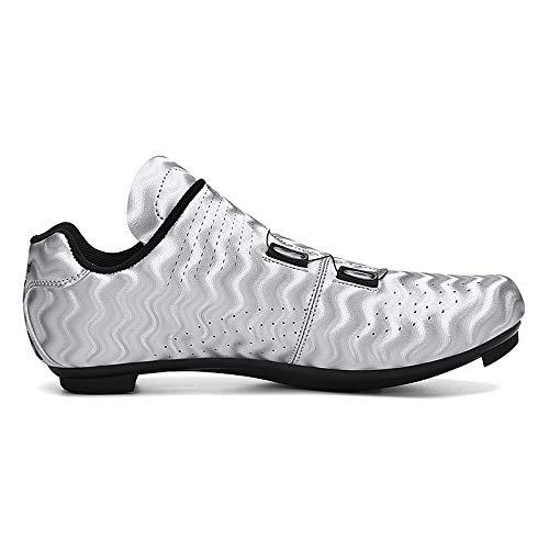 VIPBQO Zapatos de ciclismo para hombre SPD Road Ciclismo, adecuados para competiciones de ciclismo en interiores, zapatos de ciclismo con pedal para hombre, color Plateado, talla 39 1/3 EU