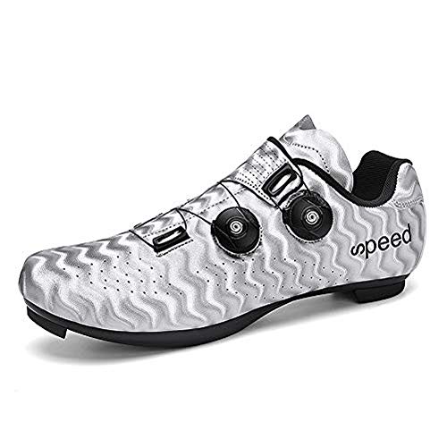 VIPBQO Zapatos de ciclismo para hombre SPD Road Ciclismo, adecuados para competiciones de ciclismo en interiores, zapatos de ciclismo con pedal para hombre, color Plateado, talla 39 1/3 EU