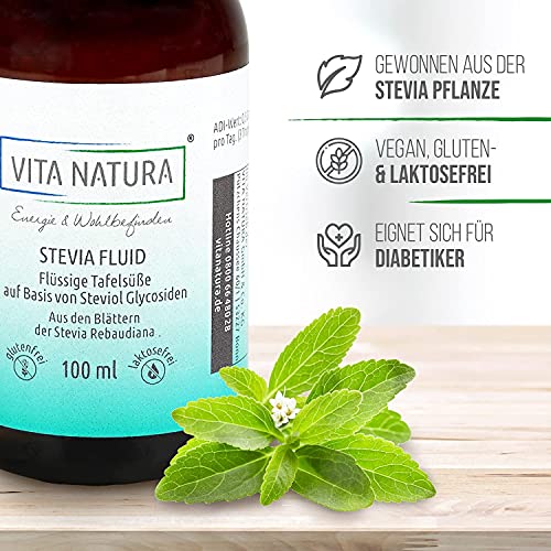 VITA NATURA Stevia líquido, Edulcorante natural, sustituto del azúcar - sin azúcar & sin calorías (100 ml = 700 porciónes)