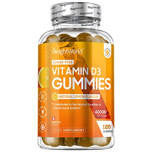 Vitamina D3 4000 UI, 120 Gominolas Sin Azúcar y Vegetariana, Sabor a Limón - 4 Meses de Suministro, Vitamina D Colecalciferol de Alta Potencia, Contribuye a la Función Normal del Sistema Inmune