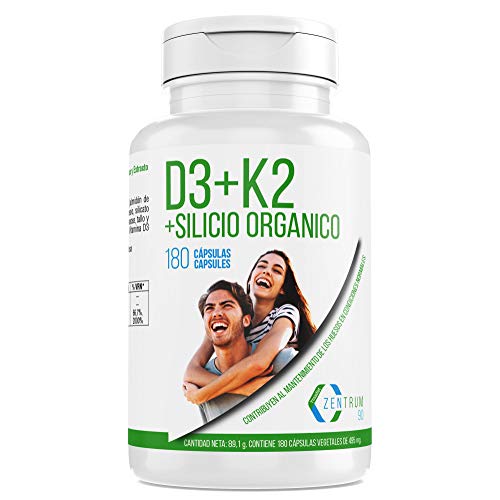 Vitamina D3, vitamina K2 y silicio orgánico para el mantenimiento de unos huesos fuertes – Vit D3 y Vit K2 para la correcta absorción y distribución del calcio en nuestro organismo – 180 cápsulas