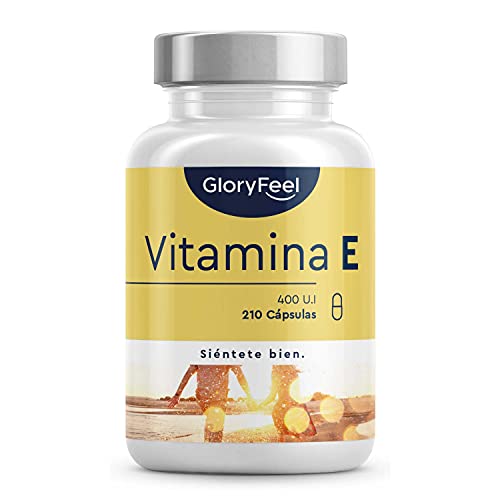 Vitamina E Natural 400 UI - 210 Cápsulas (Suministro para 7 meses) - Extraído naturalmente del Girasol (D-Alfa-Tocoferol) - Potente antioxidante, Antiedad y Protege las celulas del estres oxidativo