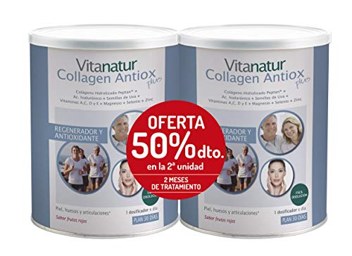 VITANATUR Duplo Collagen Antiox Plus 180g - Complemento Alimenticio A Base De Colágeno Peptan, Ácido Hialurónico, Regenerador Y Antioxidante, Formato En Polvos, color Blanco, 360 g - Pack de 2