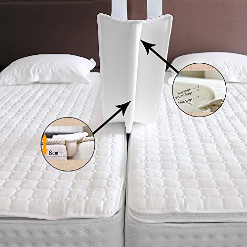 VIVILINEN Kit Convertidor Cama Twin a King, Puentes de Camas Doble,Amor Puente,Conector de Colchón Doble，Cuña de colchón,con Correa Banda de conexión unir Colchones,de Esponja Blanco