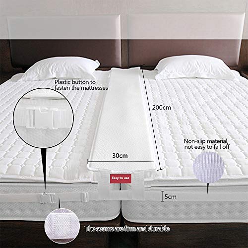 VIVILINEN Kit Convertidor Cama Twin a King, Puentes de Camas Doble,Amor Puente,Conector de Colchón Doble，Cuña de colchón,con Correa Banda de conexión unir Colchones,de Esponja Blanco