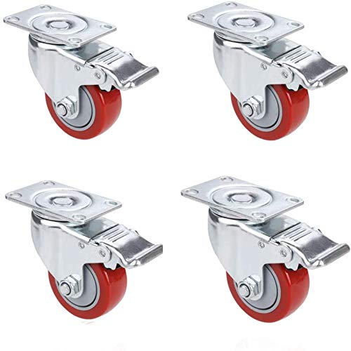 Voluker Set de 4 Ruedas Giratorias con Freno,75mm Ruedas para muebles,Ruedas Pivotantes, Carga de 400 KG,Rojo