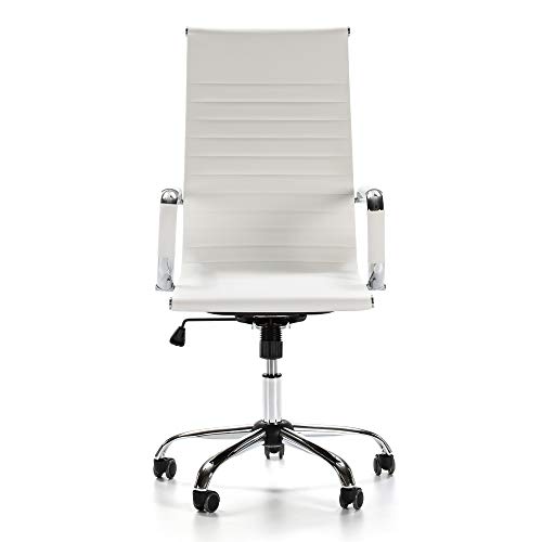 VS Venta-stock Sillón de Oficina Londres reclinable Blanco, Piel sintética, Silla ejecutiva con reposacabezas y conjín engrosados, Altura Ajustable, Diseño ergonómico