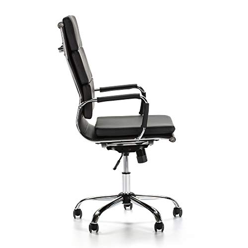 VS Venta-stock Sillón de Oficina Morgan reclinable Negro, Piel sintética, Silla ejecutiva con reposacabezas y conjín engrosados, Altura Ajustable, Diseño ergonómico