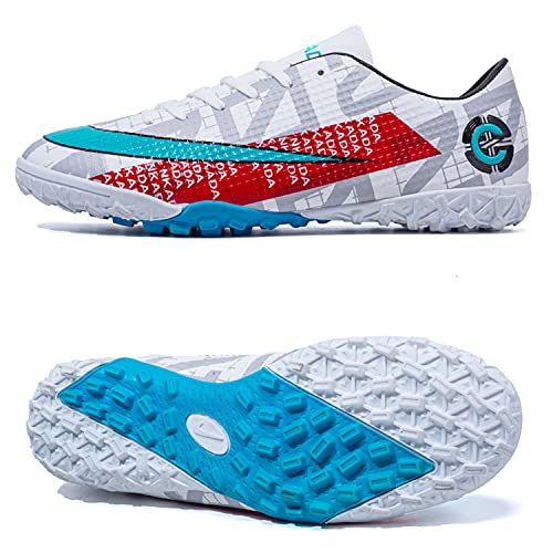 VTASQ Zapatillas de Fútbol Hombre Profesionales Antideslizante para Entrenar al Aire Libre Atletismo Zapatos de fútbol Zapatos de Entrenamiento Zapatos de Deporte Blanco 37EU