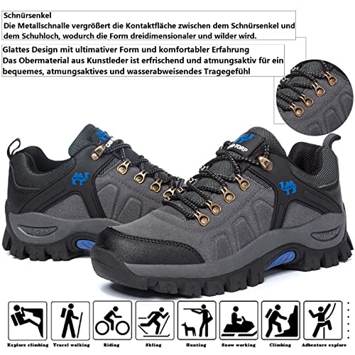 VTASQ Zapatillas Senderismo Hombre Impermeables Zapatillas Trekking Mujer al Aire Libre Botas Montaña Antideslizante Calzado Senderismo Gris 41 EU