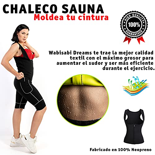 WABISABI DREAMS Chaleco Sauna 100% Neopreno, Faja Adelgazante Mujer, Compresion Reductora para Conseguir una Sudoración efectiva para Deporte Fitness Negro (XL)